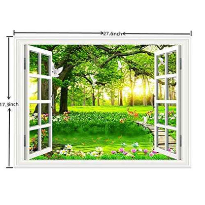 3D Self-Adhesive Painting Fake Window Wall Stickers Tropical Island with Palm Trees Wall Mural Window View Wall Decor for Home (17.3"¡¿27.6", Big Tree)