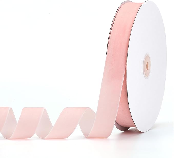 Light Pink Velvet Ribbon 1" x 20Yd,Great for Gift Wrapping,Hair Bows Making, Wreaths,Wedding and Christmas Party Decoration(Light Pink 1")