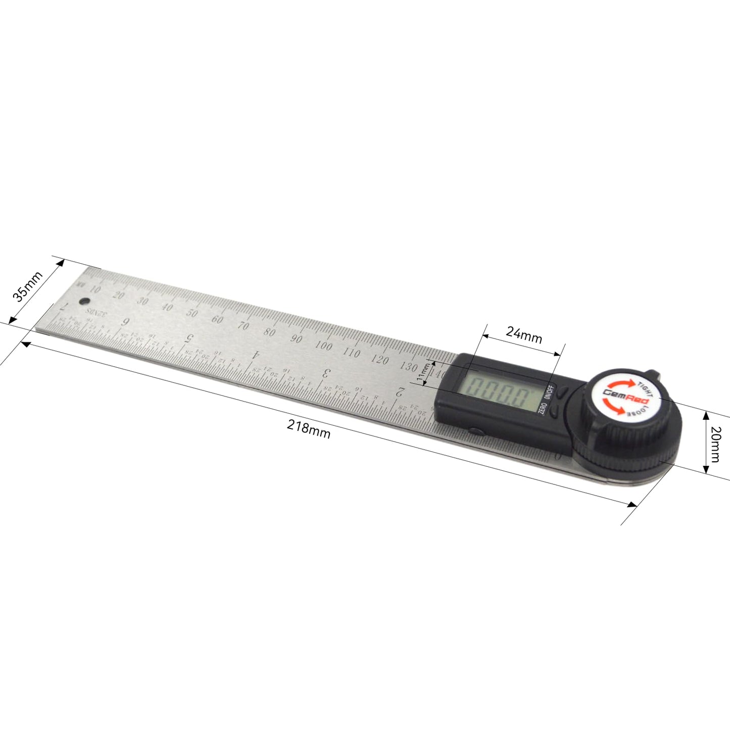 GemRed 82305 Digital Angle Finder GemRed Protractor Stainless steel 7inch 200mm (Black Button)