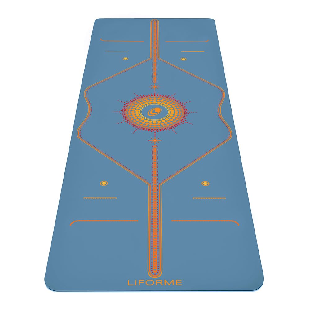 Liforme Printed Yoga Mat Collection - Free Yoga Bag Included - Patented Alignment System, Warrior-like Grip, Non-Slip, Eco-friendly, Sweat-resistant, Long, Wide and Thick for Comfort (Radiant Sun-Blue)