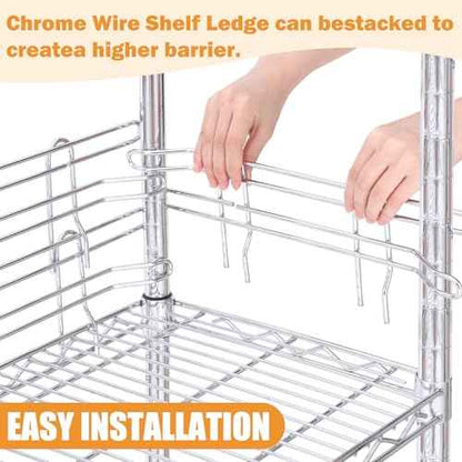 4 Pcs Chrome Wire Shelf Ledge 18" L x 4" H Wire Shelving Side Ledge Metal Shelves Accessories Pantry and Garage Storage (Silver)