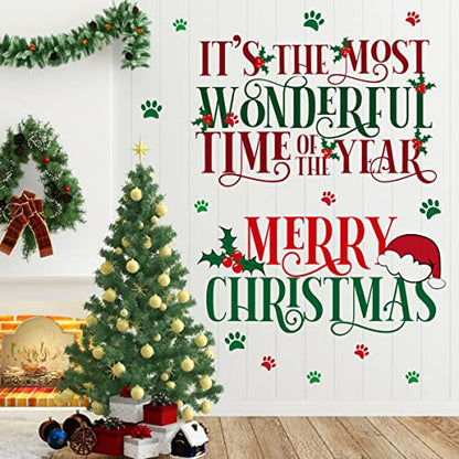 Removable Merry Christmas Wall Decal Stickers Happy New Year Festival Greating Wall Decor Art Decals Peel and Stick Living Room Bedroom Office Classroom Wall Decoration