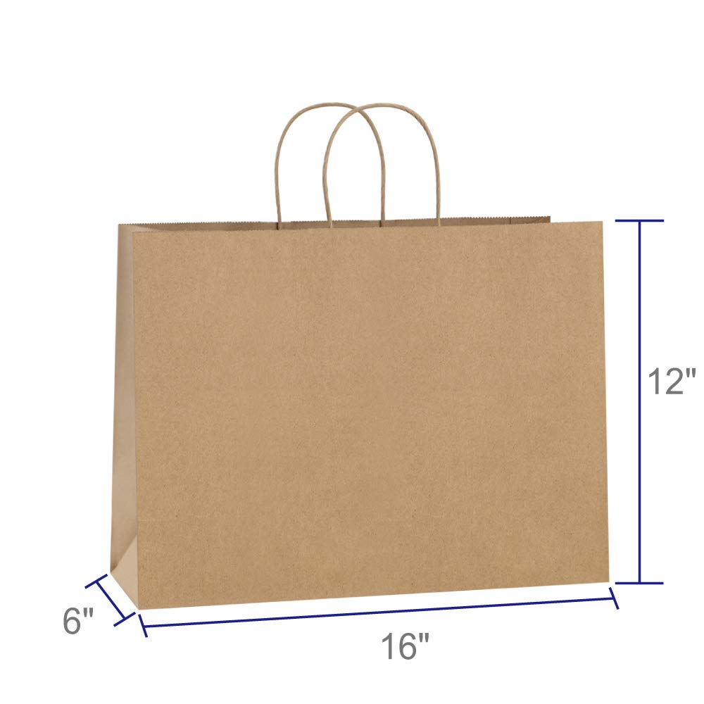 BagDream 100Pcs 16x6x12 Inches Kraft Paper Bags with Handles Bulk Shopping Bags for Gifts, Grocery, Merchandise, Recycled Large Brown Paper Sacks