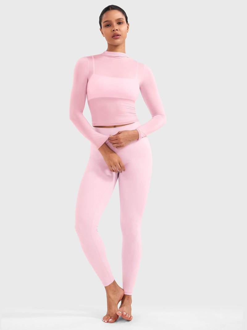 YEOREO Womens Sheer Tops Long Sleeve See Through Tops Mock Neck Slim Fit Workout Shirt Jamy Going Out Sexy Shirts Cherry Blossom M