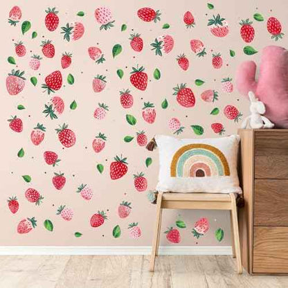 8 Sheet Strawberry Wall Decal, Peel and Stick Strawberry Wall Sticker for Kids Room Dining Room Kitchen