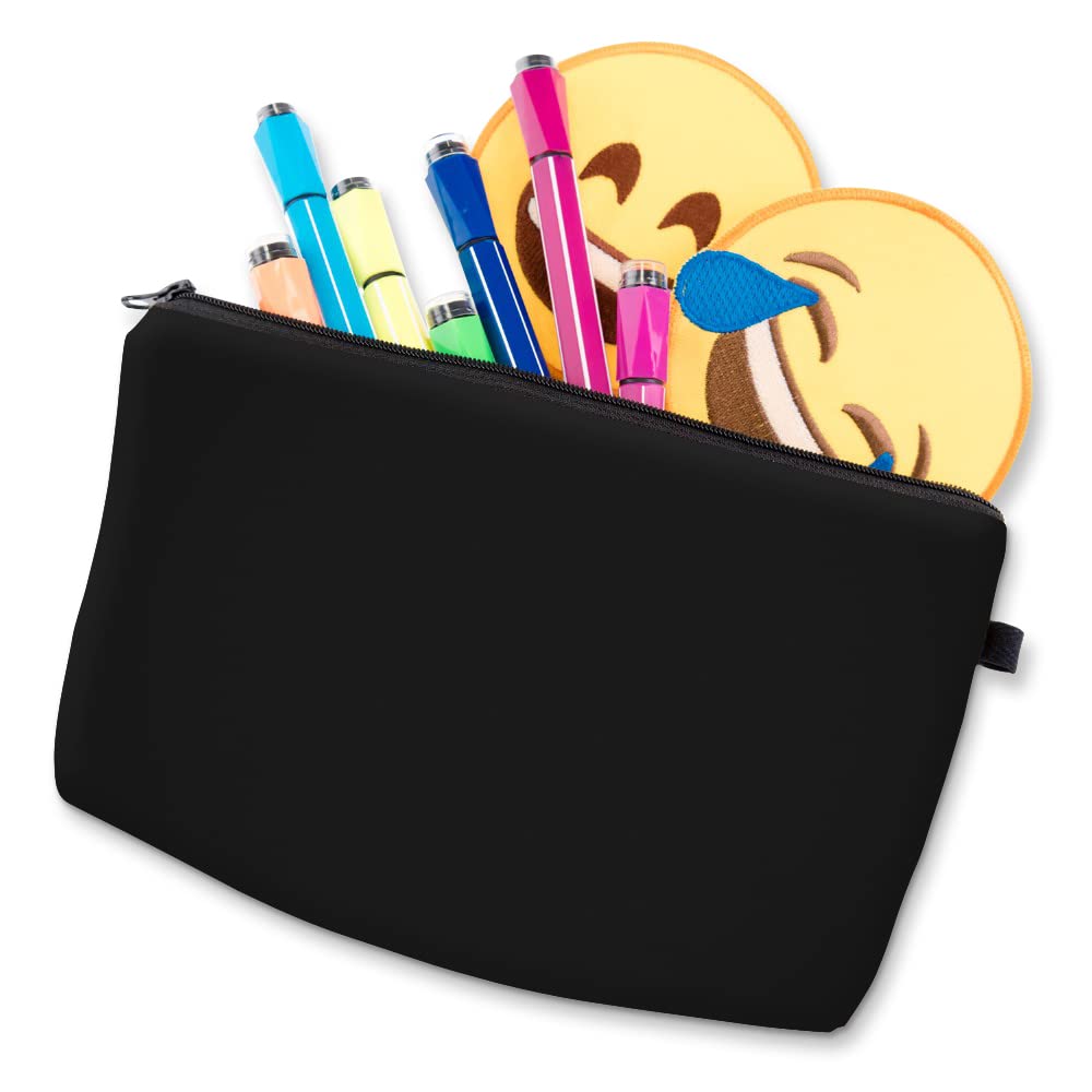Deanfun Makeup Case Small, Cosmetic Zipper Bag Waterproof for Purse Mini, Women Cute Traveling Accessories Pouch for Ladies Thanksgiving Christmas Gifts(Solid Black D2-51705) 8.65" x 5.35" x 0.78"
