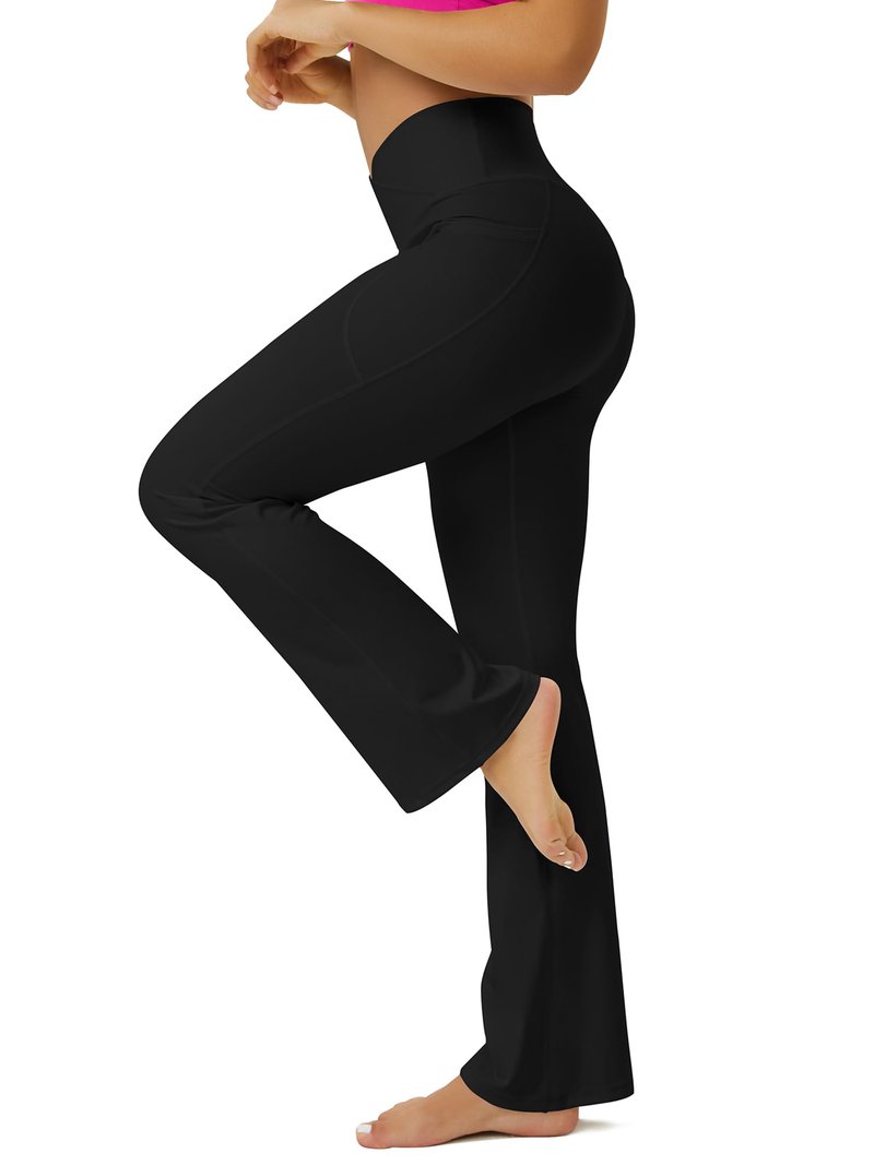 FOHOFO Yoga Pants Women, Flare Leggings for Women with Pockets Crossover High Waisted Bootcut Yoga Pants Black
