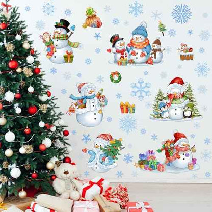 ReliThick 64 Pcs Christmas Snowman Wall Sticker Clings Removable Christmas Wall Art Silver Blue and White Winter Window Clings Wall Decor for Christmas Winter Home Bedroom Decorations
