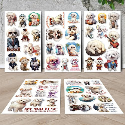 Maltese Stickers 50 Pieces Vinyl Waterproof Decal for Laptop Water Bottle Phone Car Window Bike Motorcycle Stakeboard Scrapbook Malteses Sticker Gifts for Kid Teen Adult