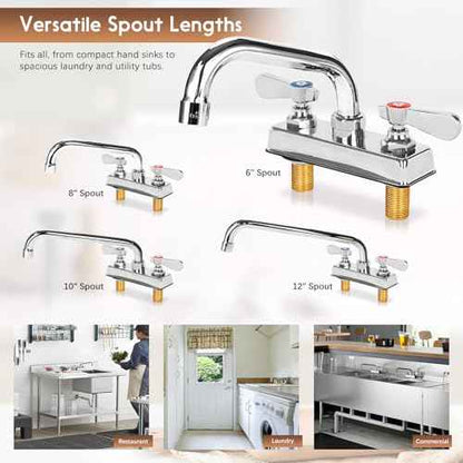 Leak-Free Commercial Bar Sink Faucet 6" Swivel Spout with Ceramic Valve, Utility Laundry Sink Faucet 4" Center Deck Mount, Brass Constructed for Large Sink in Kitchen, Laundry Room, Garage