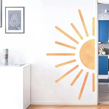 Boho Half Sun Wall Art, Removable Vinyl PVC Waterproof Sun Clings for Bedroom and Living Room Decor