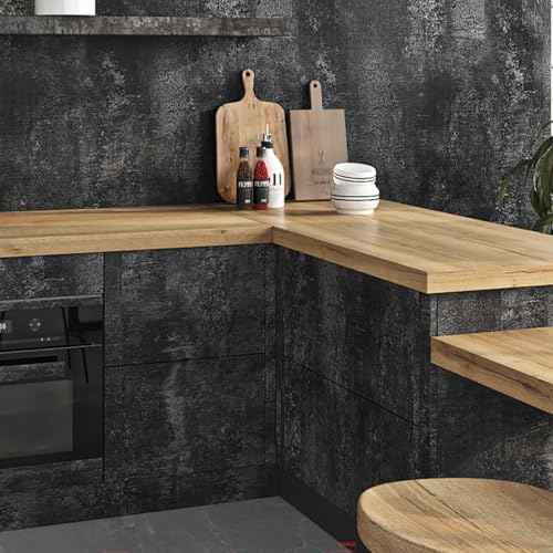 Livelynine Black Textured Concrete Wallpaper Peel and Stick for Bedroom Kitchen Living Room Accent Wall Dark Concrete Contact Paper Countertops Industrial Cement Wall Paper Bathroom Garage 15.8x78.8