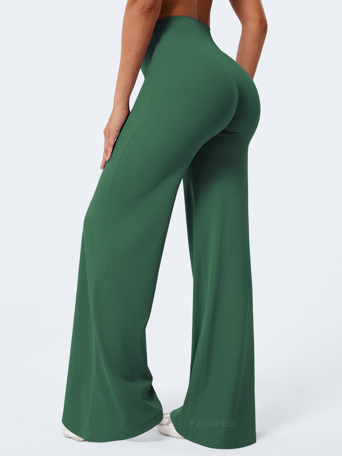 YEOREO Workout Leggings Womens No Front Seam Straight Leggings 35" High Waist Buttery Eddiy Gym Yoga Pants Dark Green M