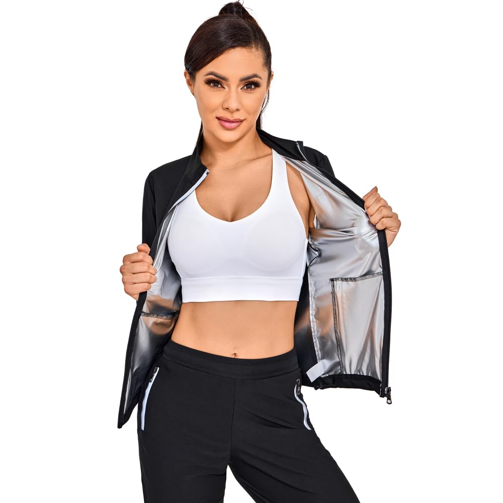 REEDBEEK Sauna Suit Weight Loss Hot Sweat Suits Sauna Pants with Pockets Gym Workout Exercise for Women