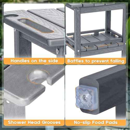 NALONE Shower Bench, HDPE Shower Benches with Storage Shelf & Handles, Indoor & Outdoor Use (Grey)