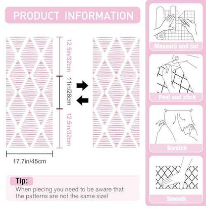 Modern White and Pink Peel and Stick Wallpaper 17.7"x120" Stripe Diamond Wallpaper Vinyl Waterproof Contact Paper Shelf Paper Drawer Liner Roll for Bedroom Living Room