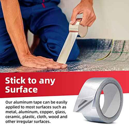 Aluminum Foil Tape 1.88inch x 65FT (21.6Yard) - Adhesive Metal Heat Resistant Silver Duct Tape Heavy Duty for Ductwork & Air Conditioner & Dryer Vent & Insulation & HVAC & Window Seal, 3.9mil