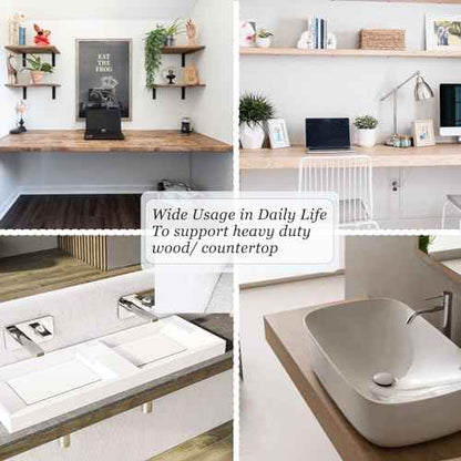 Free Hanging Countertop Support Bracket 16" Lx2.5 W 2 Pack Hidden Floating Wall Bracket 3/8" Thick Heavy Duty Shelf Bracket for Floating Bars,Bench Seats,Vanities