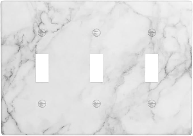 White Marble Pattern Light Switch Cover Plates Decorative Wall Plate Triple Toggle Art Print Faceplate for Kitchen Home Kids Room Decor 6.38" X 4.5"