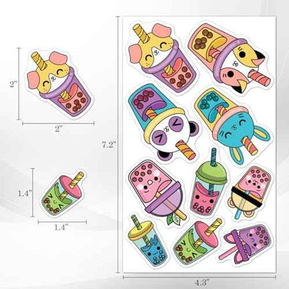 Pack 50 Pcs Cute Beverage Boba Tea Stickers for Water Bottles Waterproof Laptop Luggage Helmet Computer Teens Adults Girls Boys Funny Aesthetic Sticker Packs Small Vinyl Decals