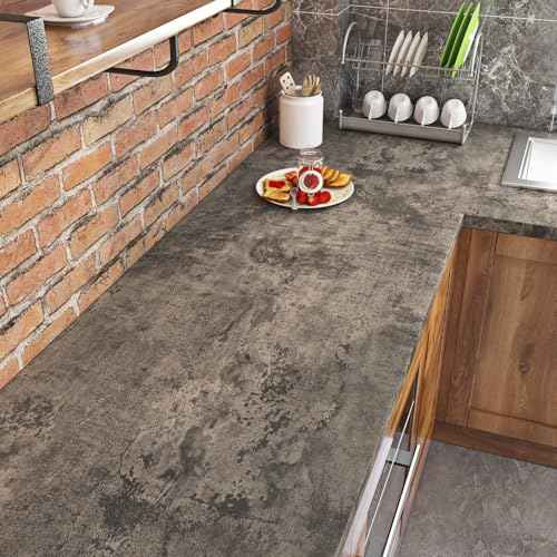 Livelynine Moody Concrete Wallpaper Peel and Stick Industrial Modern Brown Black Limewash Wallpaper Waterproof Dark Aged Cement Wall Mural Removable Cracked Concrete Contact Paper Vinyl 15.8x78.8
