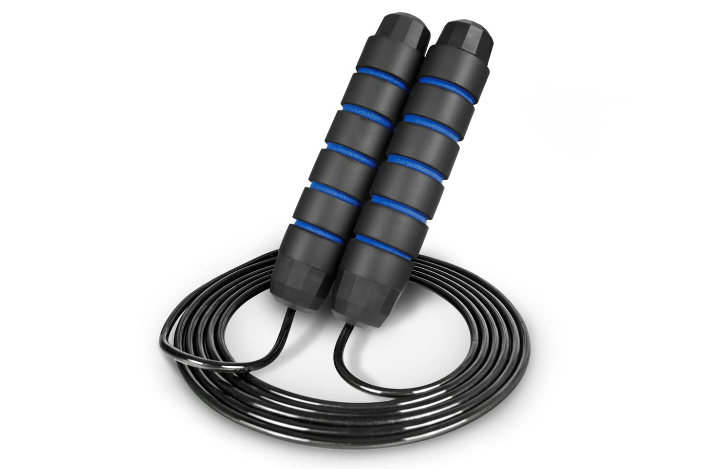 ProsourceFit Speed Jump Rope up to 8 Foot Adjustable Length for Men and Women, Foam Handles, Ultra Light Rope for Boxing, Jumping Exercises and Cardio Workout, Blue