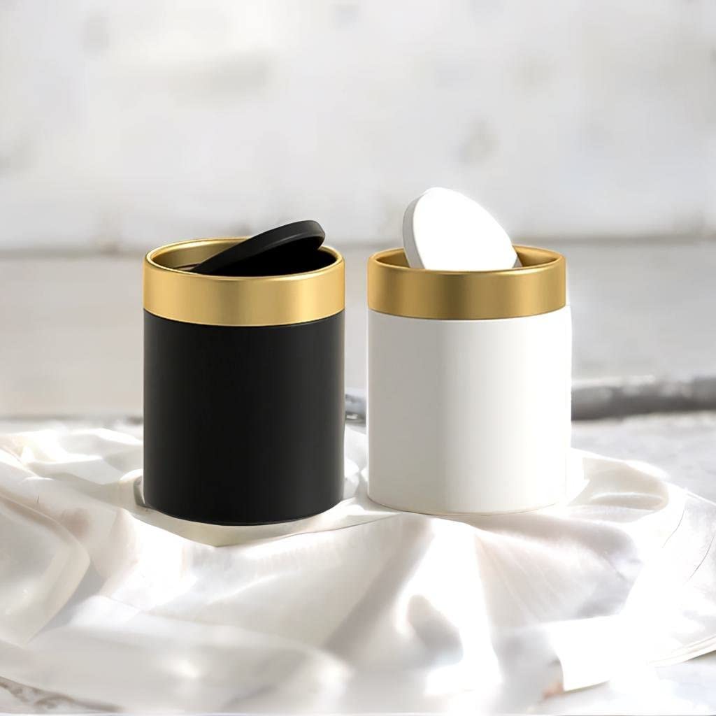 JILLICK Mini Trash Can with Lid, Metal Small Tiny Mini Trash Bin Can, Mini Countertop Trash Cans for Desk Car Office Kitchen, Swing Top Trash Bin 1.5 L/0.40 Gal (White)