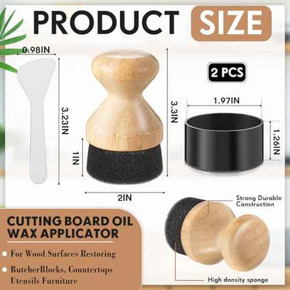 Pickmesh 2 Pcs Cutting Board Oil Wax Applicator with Lid Bamboo Oil Applicators for Wood Cutting Board Butcher Block Conditioner Sponge Brush for Wooden Spatula, Spoon, Worktops and Utensil Care