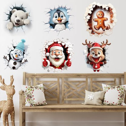 34.25 x 22.83 Inch Christmas Wall Decals Stickers Removable Large Santa Claus Elk Penguin Wall Stickers DIY Xmas Art Home Decor for Winter Christmas Holiday New Year Winter Party Supplies
