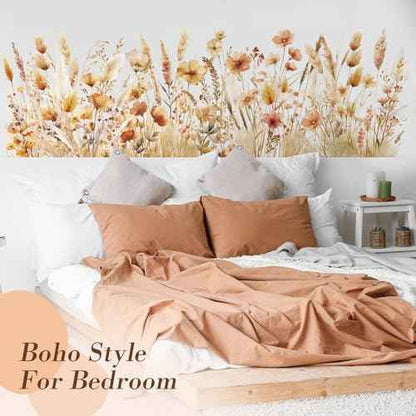 Janlaugh 4 Pcs Boho Flower Wall Decals Wildflower Wall Stickers Large Flower Grass Fall Stickers for Nursery Bedroom Living Room Peel and Stick Wildflower Decals for Wedding Shower Decoration