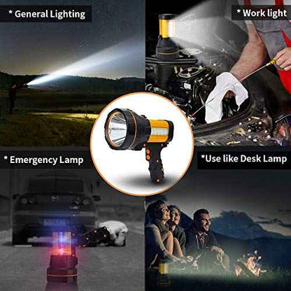 Super Bright Most Powerful Cordless Handheld Spotlight High Lumens Rechargeable Big LED Flashlight, Large Searchlight Long Lasting Long Range