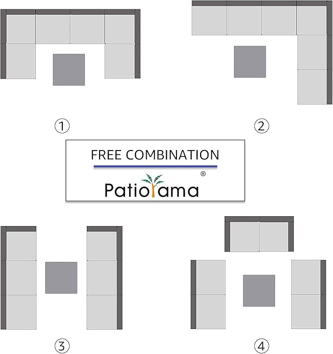 Patiorama 7 Pieces Outdoor Patio Furniture Set, All Weather Grey PE Wicker Rattan Sectional Conversation Set, Porch Garden W/Built-in Glass Table, Seat Clips, Light Grey Cushions