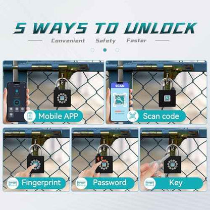 SFW Fingerprint Padlock with Key,Heavy Duty Combination Lock Locker,Water Resistance with Codes APP Access for Outdoor Fence Gate Pool Shed Gym Lock Storage