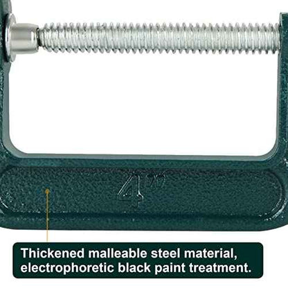 6 Piece 4 Inch C-Clamp Set - Industrial Strength, Quality Iron C Clamps for Woodworking, Welding, and Building(Green)