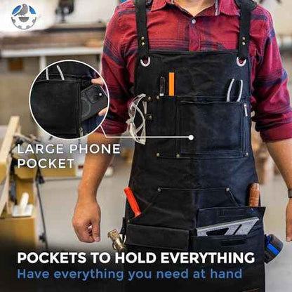 16oz Heavy Duty Waxed Canvas Work Apron - Rugged & Water-Resistant, for all Tough Jobs