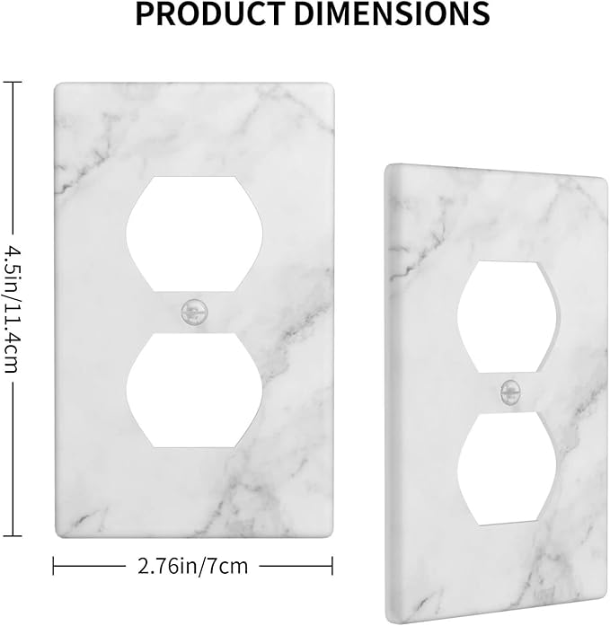 White Marble Pattern Electrical Outlet Cover Decorative Wall Plate Single Duplex Art Print Faceplate for Bedroom Kitchen Kids Room Decor 4.5" X 2.76"