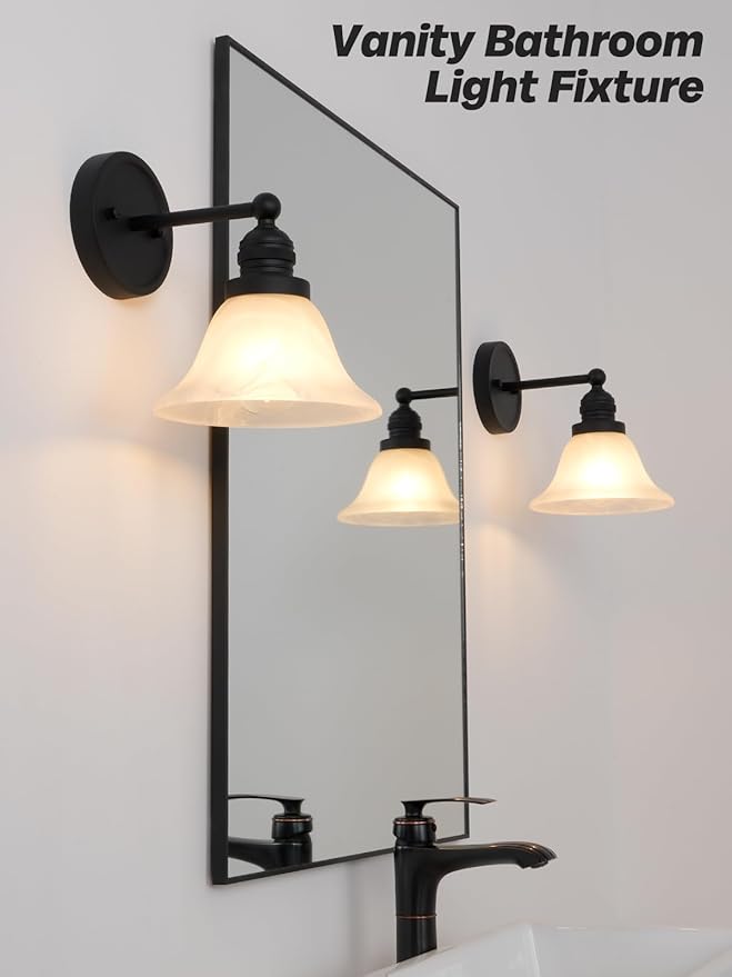 Black Wall Sconce, Vintage Bathroom Vanity Light with Milk Glass Modern Sconces Wall Lighting for Living Room Bedroom Kitchen Hallway Stairway E26 Hardwire Indoor