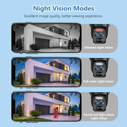 [ 8X Zoom ] 4K 5Dbi Security Cameras Wireless Outdoor, Battery Powered Solar Security Camera Outdoor 360¡Æ PTZ WiFi Camera with Spotlight Siren, Motion Detection,Color Night Vision,2.4/5GHz,Alexa