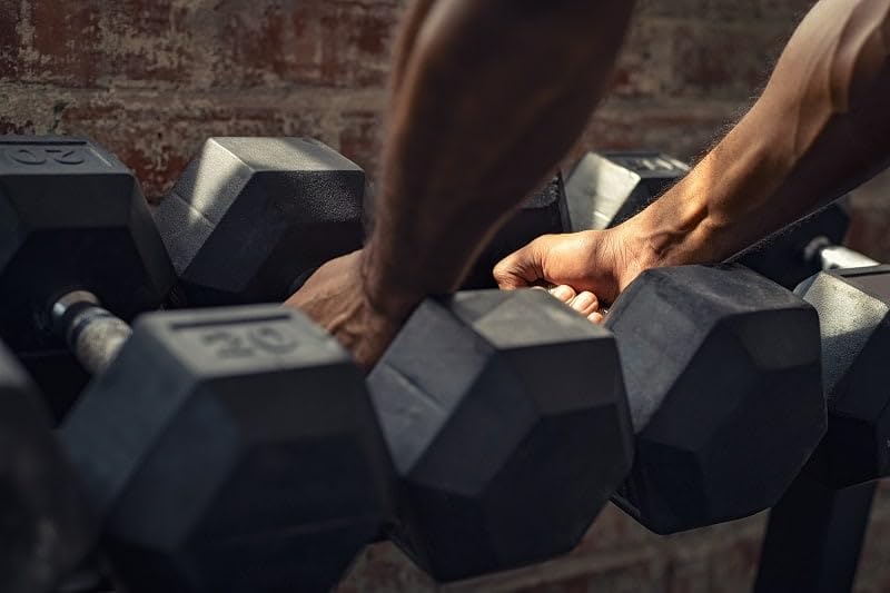 Fitvids Fitvids Rubber Coated Hex Dumbbell Weight Set and Storage Rack, 100LBS, 150LBS or 200LBS Set, 5-20 lbs, 5-25 lbs, 10-30 lbs Pairs