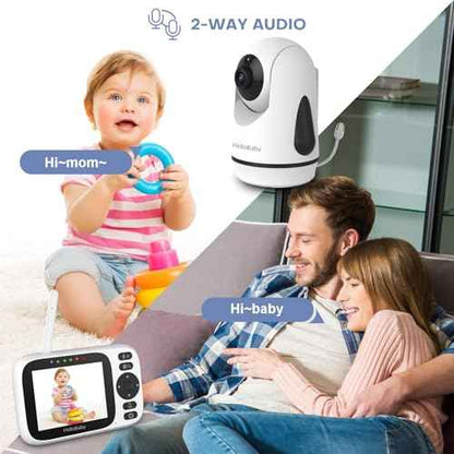 HelloBaby Baby Monitor with Camera and Audio, 3.2'' IPS Screen, No WiFi, 2-Way Talk, Night Vision, Remote Pan-Tilt-Zoom, VOX/ECO Mode, 8 Lullabies, 1000ft Range, Temperature Display, HB6339