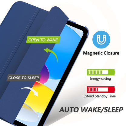 MoKo for iPad (A16) 11th Generation Case 11 Inch 2025, iPad 10th Generation Case 10.9 Inch 2022, Slim Stand Hard PC Translucent Back Shell Smart Cover, Support Touch ID, Auto Wake/Sleep, Navy Blue
