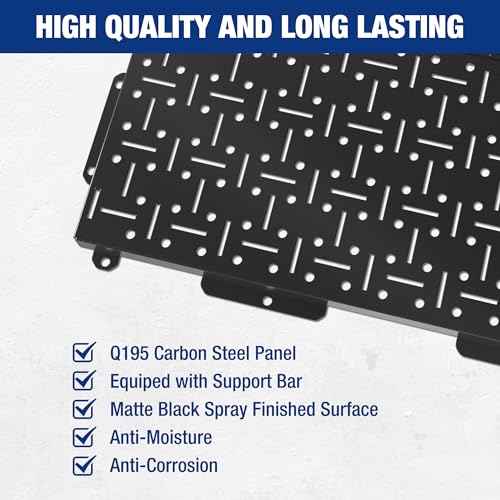 WORKPRO 16¡±x 16¡± Metal Peg Board, Foldable Black Pegboard for Wall Organization, Steel Panel with Round Holes & Vertical Slots, Ideal Tool Organizer in Office and Craft Room, 2 Pack