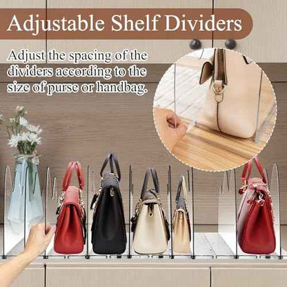 Purse Organizer With 8 Adjustable Acrylic Sections for Closet, Handbag Storage in House and Office