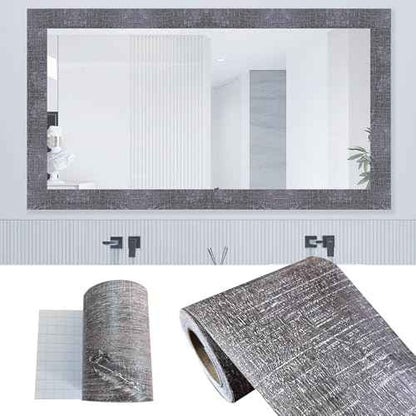 32.8Ft Gray Wood Grain PVC Wallpaper Border, Removable Waterproof Mirror Border Peel and Stick,Bathroom Mirror Frame Border (3.97inch)