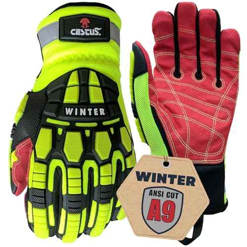 Cestus 5207, ANSI Cut A9 Winter Work Gloves for Men (1,3,10,50 pairs) Insulated Waterproof Impact Gloves for Cold Weather