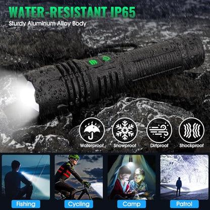 AdamStar UV&High Lumens Flashlight Rechargeable, 2-in-1 Powerful Blacklight LED Flashlight Tactical 6 Modes Super Bright Waterproof Zoomable Detector for Pet Urine Curing Resin Camping