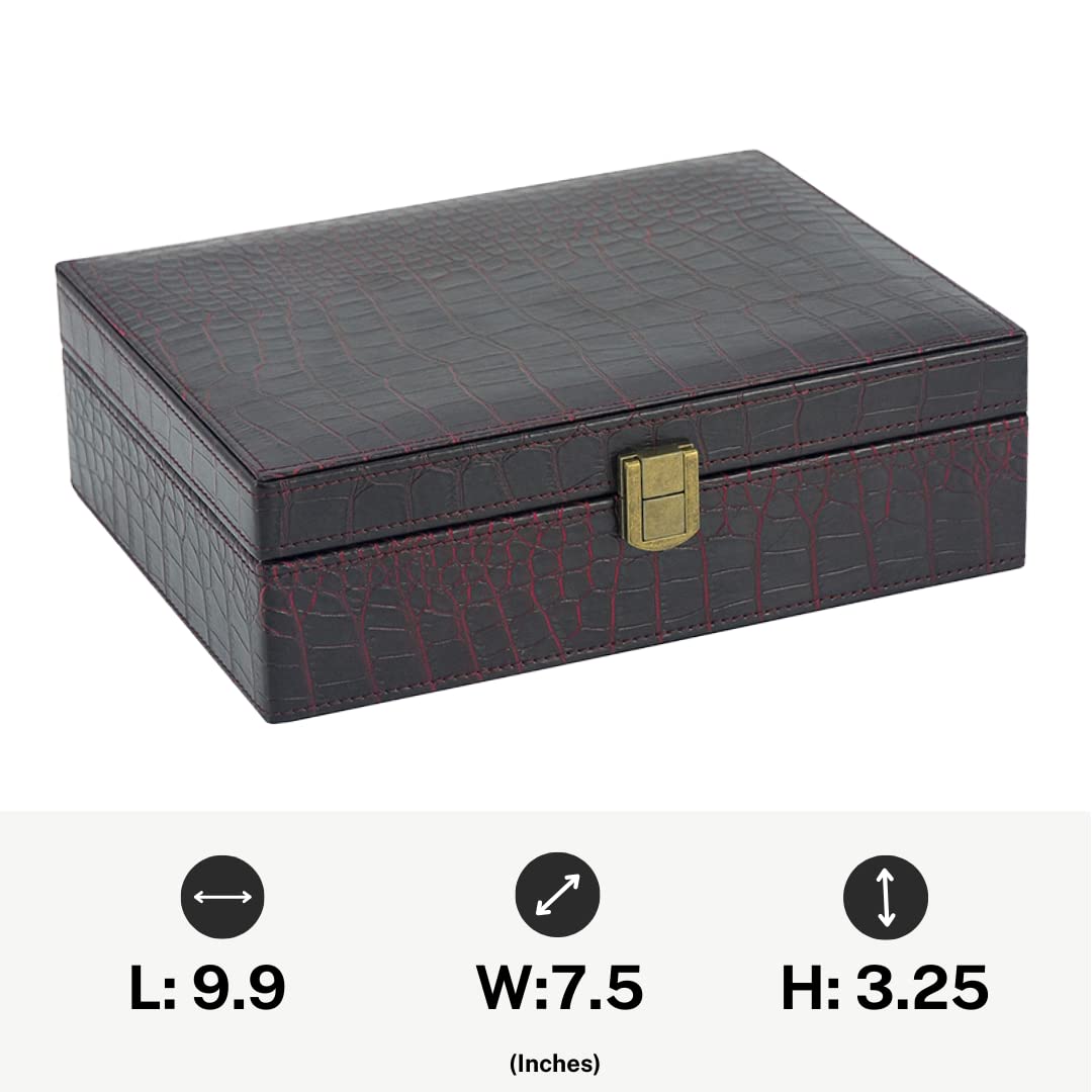 Decorebay Executive PU Crocodile Leather Watch Box, Cufflink, Ring Storage Jewelry Box Organizer for Men (Seal Brown)