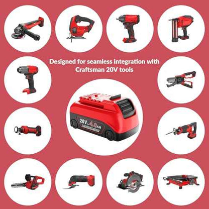 Amityke Replacement for Craftsman 20V Battery 1Pack 4.0Ah V20 Battery& Charger Kit -Compatible with CMCB202, CMCB204, CMCB206, CMCB201, CMCB100, CMCB1