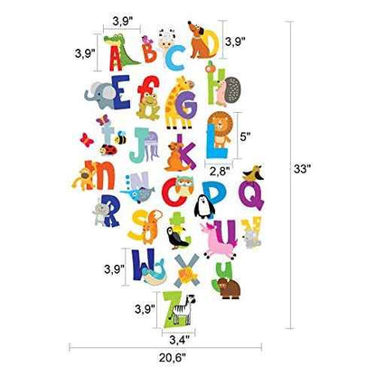 ABC Wall Decals - Alphabet Educational Animal Stickers - Classroom Decor - Playroom Decals for Wall - Animal Letters to Stick Kindergarden - Bedroom Stickers Kids ABC Lettering - [Gift Included]!