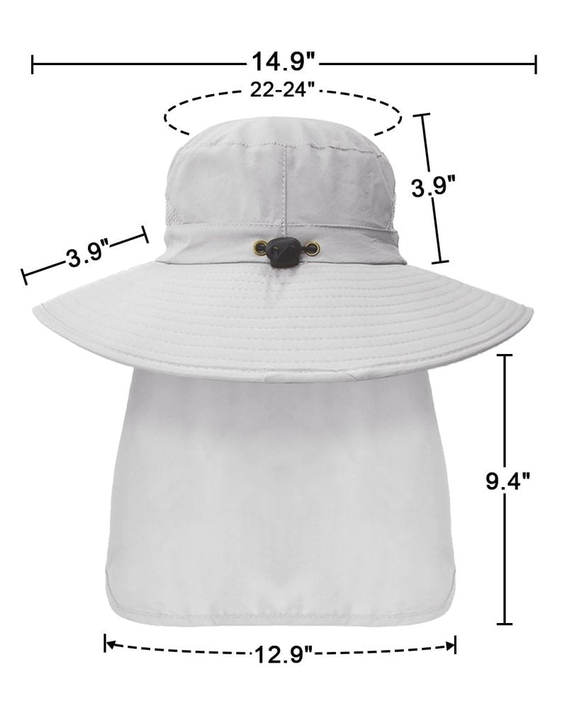 Outdoor Sun Hats with Stowable Neck Flap for Men Women UPF 50+ Mesh Summer Bucket Hat Wide Brim for Fishing Safari Hiking Light Grey